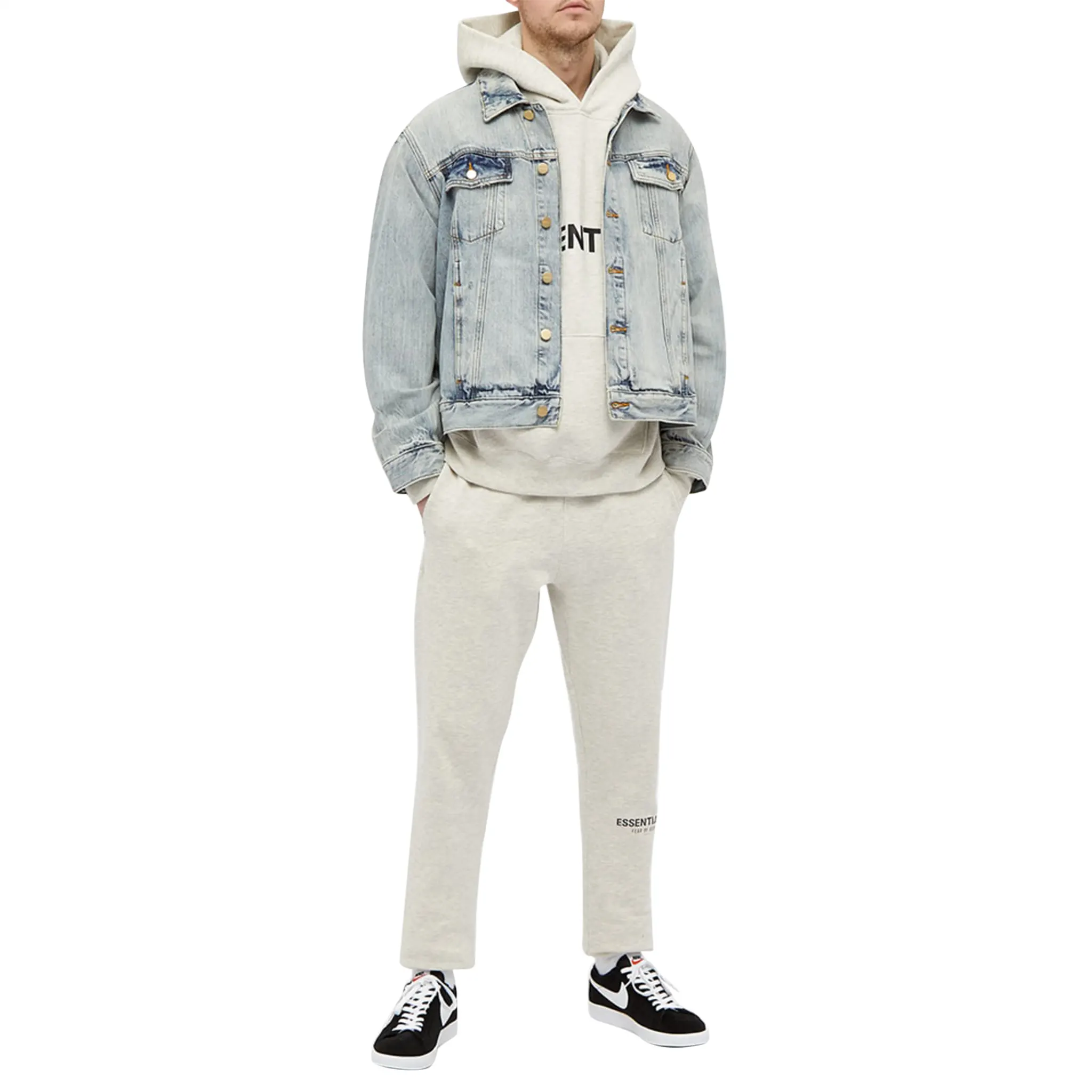 Model view of Fear Of God Essentials Oatmeal Hoodie